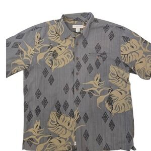 Quiksilver Edition XXL Grey Tropical Monstera Diamond Print Button Down Shirt